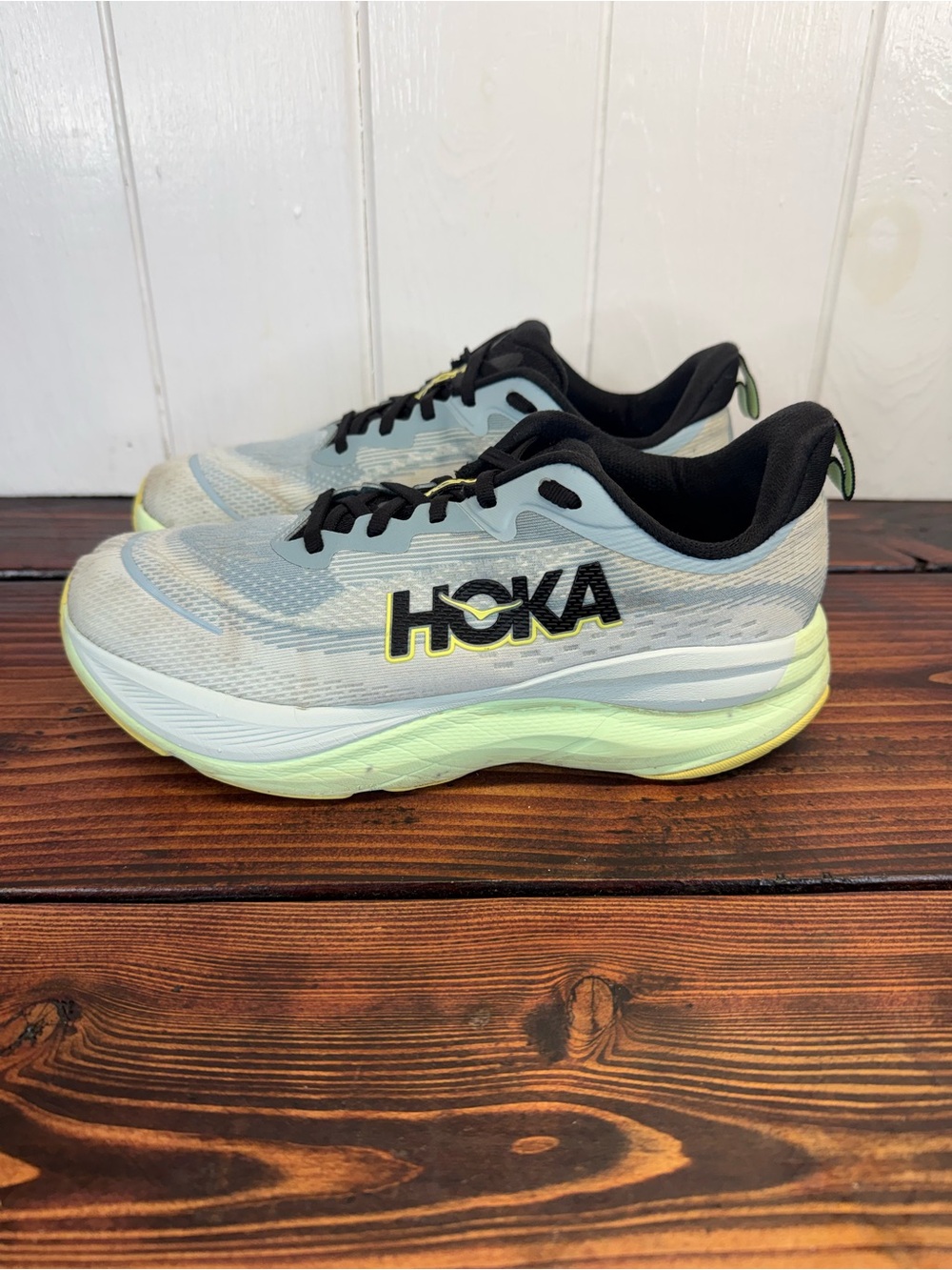 HOKA Skyflow Wide Men’s Running Shoes Blue Gray Lime Yellow Size 9 2E